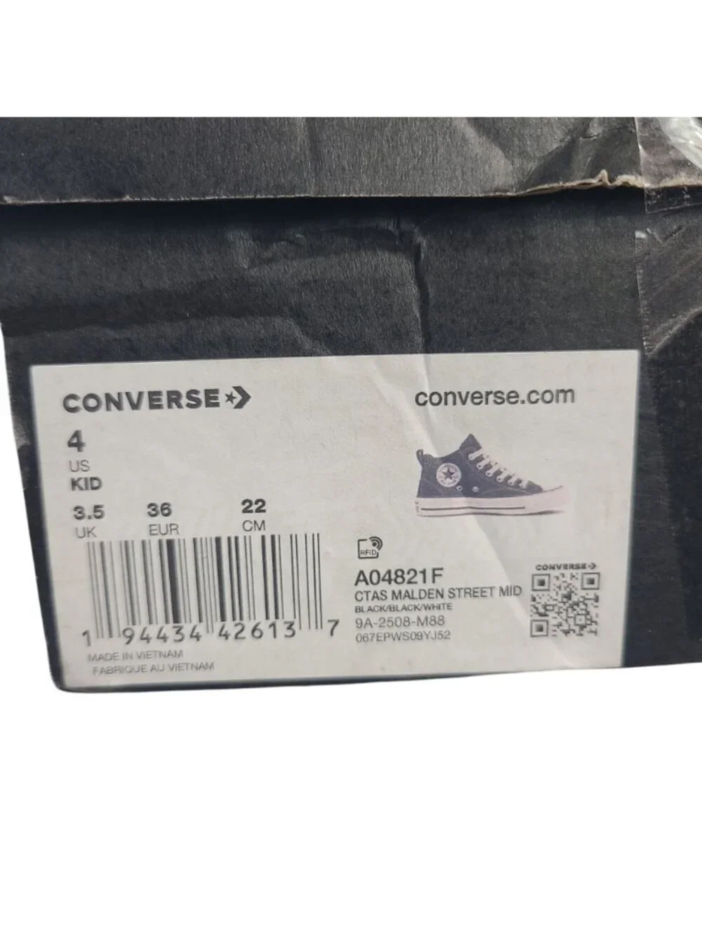 Converse Kids Chuck Taylor All Star Malden Street Mid Sneakers Black/White Sz 4